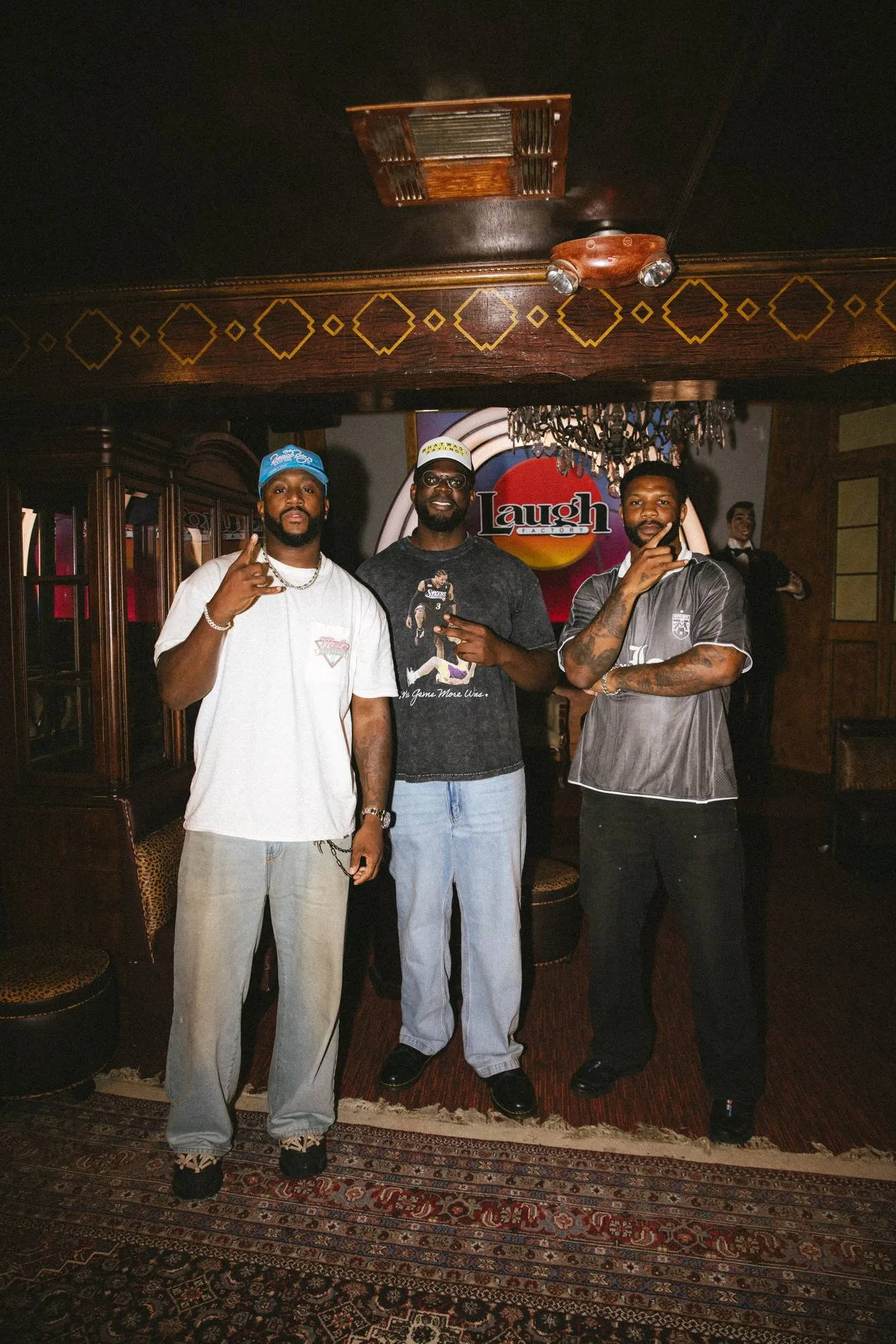 Mike and Pat with a fan in the lobby after the show